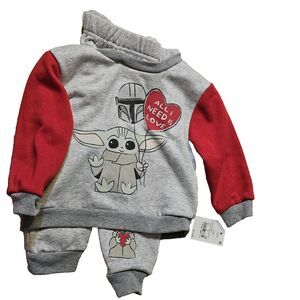 Star Wars Matching Set Fleece Baby 12M All I Need Is Love Red Gray Baby Yoda NWT